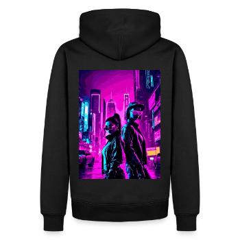 2reborn CyberCity Cybercrime Cyberlove 2 - Männer Premium Bio Hoodie - Schwarz - Hinten - Nico (187cm)