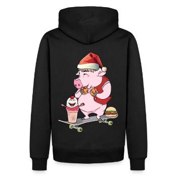 Père Noël patineur Patinage Cochon - Sweat à capuche Premium bio Homme - noir - Dos - Nico (187cm)