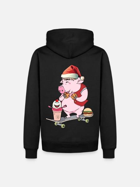 Santa Claus Skater Skating Piggy - Men’s Premium Organic Hoodie - black