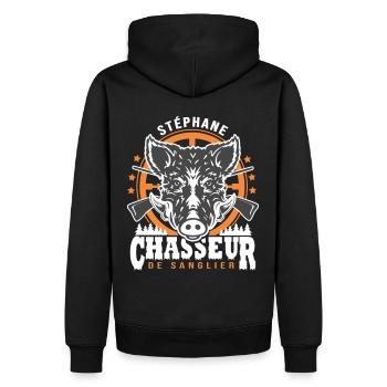 Stéphane chasseur de sanglier Humour Chasse - Sweat à capuche Premium bio Homme - noir - Dos - Nico (187cm)