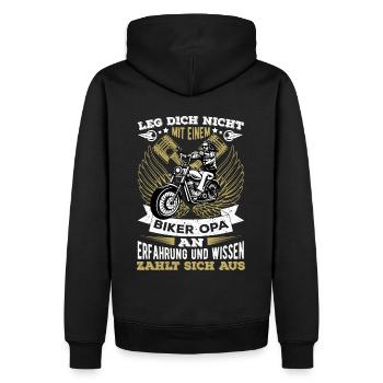 Biker Opa | Biker Geschenk für Motorradfahrer - Männer Premium Bio Hoodie - Schwarz - Hinten - Nico (187cm)