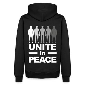 Vereint euch in Frieden - Männer Premium Bio Hoodie - Schwarz - Hinten - Nico (187cm)