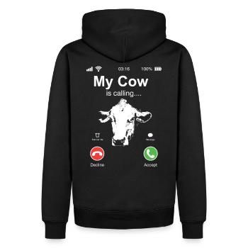 Meine Kuh ruft an T-Shirt Tier Bauernhof Anruf - Männer Premium Bio Hoodie - Schwarz - Hinten - Nico (187cm)