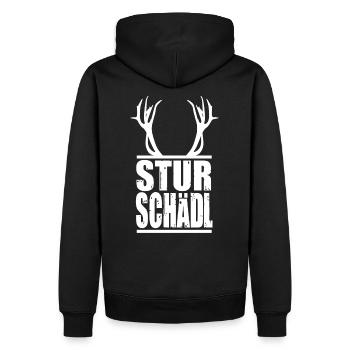 Sturschädl Geschenk Österreich Sturheit lustig - Männer Premium Bio Hoodie - Schwarz - Hinten - Nico (187cm)