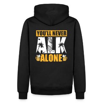 Ich saufe nie alleine Geschenk Alk Bier Mallorca - Männer Premium Bio Hoodie - Schwarz - Hinten - Nico (187cm)