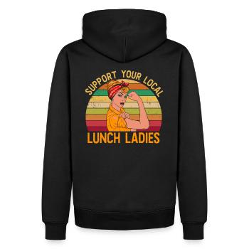 Unterstütze unsere Köchinen Shirt Pause Kantine - Männer Premium Bio Hoodie - Schwarz - Hinten - Nico (187cm)