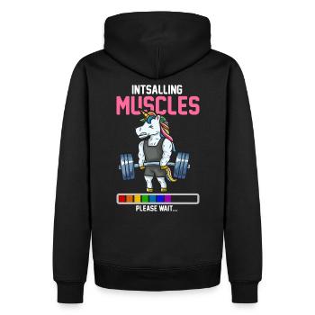 Musculation T-shirt haltérophilie Licorne - Sweat à capuche Premium bio Homme - noir - Dos - Nico (187cm)