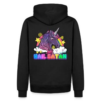 Je vous salue Satan licorne arc-en-ciel diable Halloween - Sweat à capuche Premium bio Homme - noir - Dos - Nico (187cm)