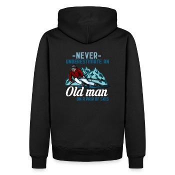 Vieil homme à skis t-shirt sport montagne hivernale - Sweat à capuche Premium bio Homme - noir - Dos - Nico (187cm)