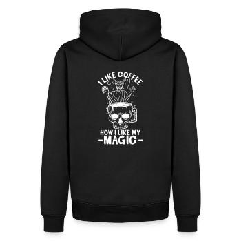 J'aime mon café comme j'aime mon t-shirt magique occulte - Sweat à capuche Premium bio Homme - noir - Dos - Nico (187cm)