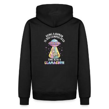 Being human is too complicated - Lamacorn Lama - Männer Premium Bio Hoodie - Schwarz - Hinten - Nico (187cm)