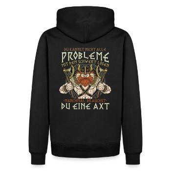Wikinger Geschenk - Probleme mit dem Schwert lösen - Männer Premium Bio Hoodie - Schwarz - Hinten - Nico (187cm)