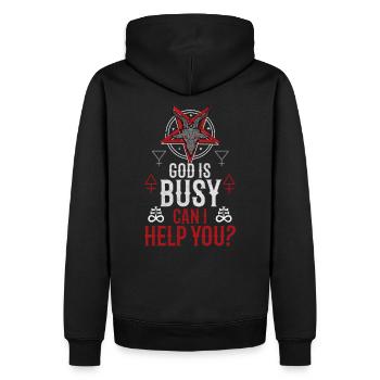 God Is Busy Can I Help You ? - Baphomet Occult - Sweat à capuche Premium bio Homme - noir - Dos - Nico (187cm)