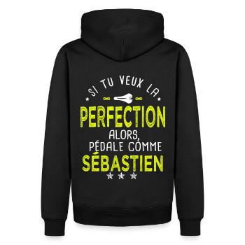sébastien si tu veux la perfection à vélo cycliste - Sweat à capuche Premium bio Homme - noir - Dos - Nico (187cm)