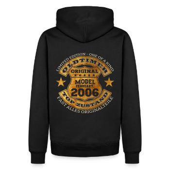 18. Geburtstag Oldtimer Februar Jahrgang 2006 - Männer Premium Bio Hoodie - Schwarz - Hinten - Nico (187cm)
