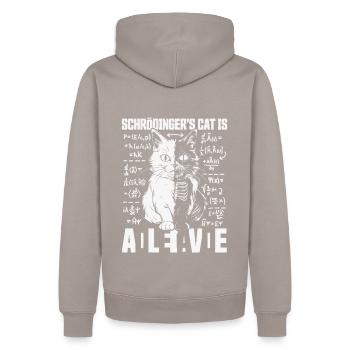 SCHRÖDINGERS KATZE DEAD AND ALIVE QUANTEN PHYSIK - Männer Premium Bio Hoodie - Taupe - Hinten - Nico (187cm)