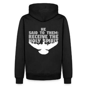 Empfange die Trösthose - Deutsch - Männer Premium Bio Hoodie - Schwarz - Hinten - Nico (187cm)