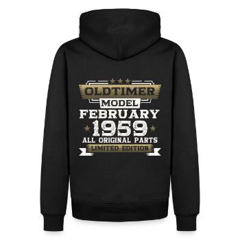 65. Geburtstag Oldtimer Februar Jahrgang 1959 - Männer Premium Bio Hoodie - Schwarz - Hinten - Nico (187cm)