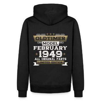 75e anniversaire Vintage Février Millésime 1949 - Sweat à capuche Premium bio Homme - noir - Dos - Nico (187cm)
