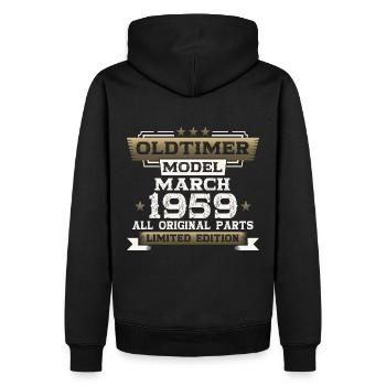65. Geburtstag Oldtimer März Jahrgang 1959 - Männer Premium Bio Hoodie - Schwarz - Hinten - Nico (187cm)