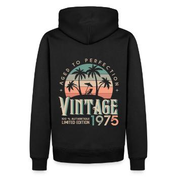 1975 Geburtstagsgeschenk Geboren 1975 - Männer Premium Bio Hoodie - Schwarz - Hinten - Nico (187cm)