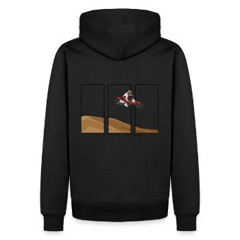 Fuel. Dirt. Freedom. - Männer Premium Bio Hoodie - Schwarz - Hinten - Nico (187cm)