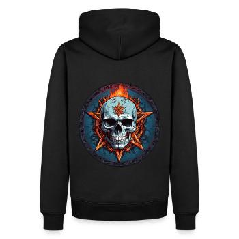 Flammes de crâne et de pentagramme en cercle - Sweat à capuche Premium bio Homme - noir - Dos - Nico (187cm)