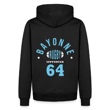 Rugby Bayonne supporter bayonnais 64 - Sweat à capuche Premium bio Homme - noir - Dos - Nico (187cm)