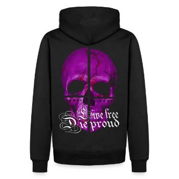 LILA TOTENKOPF - LIVE FREE DIE PROUD (Skull) - Männer Premium Bio Hoodie - Schwarz - Hinten - Nico (187cm)