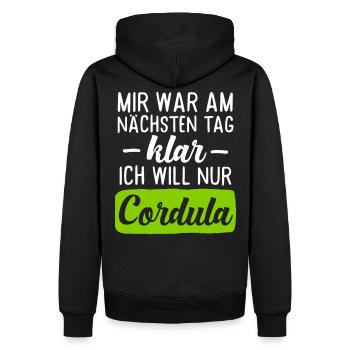 CORDULA GREEN, I WAS CLEAR THE NEXT DAY - Men’s Premium Organic Hoodie - black - Back - Nico (187cm)