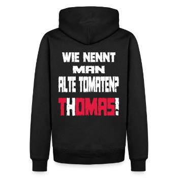 Ein lustiger Spruch mit Thomas - Männer Premium Bio Hoodie - Schwarz - Hinten - Nico (187cm)