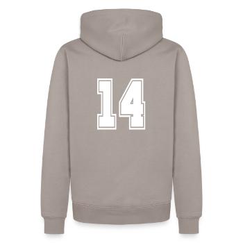 14 shirt number college style football soccer number - Men’s Premium Organic Hoodie - taupe - Back - Nico (187cm)