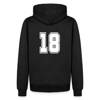 18 Rückennummer Collegestyle Football Fußball Zahl - Männer Premium Bio Hoodie - Schwarz - Hinten - Nico (187cm)
