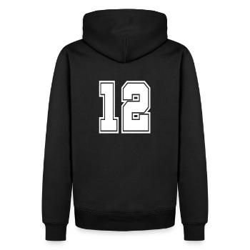 12 Rückennummer Collegestyle Football Fußball Zahl - Männer Premium Bio Hoodie - Schwarz - Hinten - Nico (187cm)