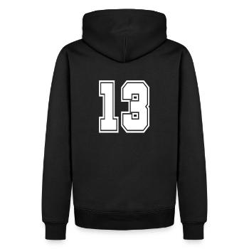 13 numéro de maillot numéro de football de football de style universitaire - Sweat à capuche Premium bio Homme - noir - Dos - Nico (187cm)