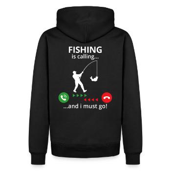Die Fischerei ruft mich an... Ich muss los! - Männer Premium Bio Hoodie - Schwarz - Hinten - Nico (187cm)