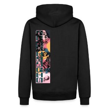 Streetwear: Engel und Teufel im Spiel! - Männer Premium Bio Hoodie - Schwarz - Hinten - Nico (187cm)