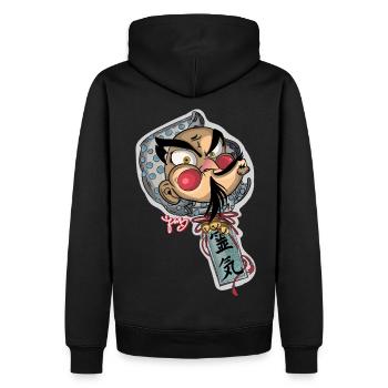 yokai Hyottoko - Sweat à capuche Premium bio Homme - noir - Dos - Nico (187cm)