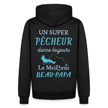 Super Beau-Papa Pêcheur Cadeau Fete Des Peres - Sweat à capuche Premium bio Homme - noir - Dos - Nico (187cm)