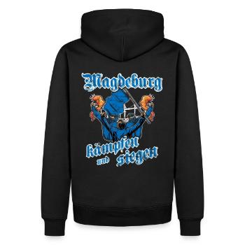 Magdeburg kämpfen und siegen - Männer Premium Bio Hoodie - Schwarz - Hinten - Nico (187cm)