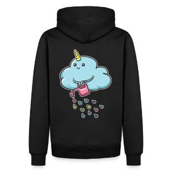 Unicorn little cloud with colorful rainbow chill - Men’s Premium Organic Hoodie - black - Back - Nico (187cm)