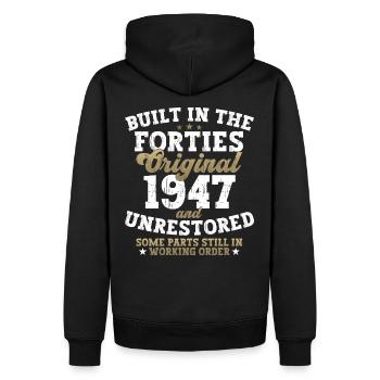 Construit dans les années quarante 1947 75e anniversaire Hommes - Sweat à capuche Premium bio Homme - noir - Dos - Nico (187cm)