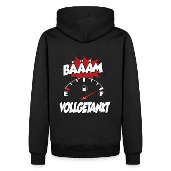 Bääm vollgetankt - ich habe vollgetankt Geschenk - Männer Premium Bio Hoodie - Schwarz - Hinten - Nico (187cm)