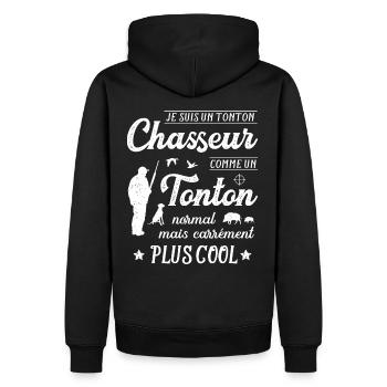 Tonton Chasseur Humour Chasse Chassé Chasser - Sweat à capuche Premium bio Homme - noir - Dos - Nico (187cm)