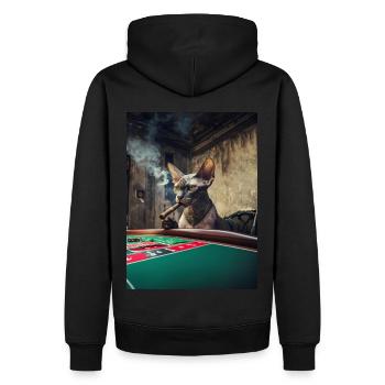 Cat in the casino - Men’s Premium Organic Hoodie - black - Back - Nico (187cm)