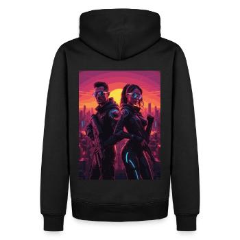 cyber 08 - Männer Premium Bio Hoodie - Schwarz - Hinten - Nico (187cm)
