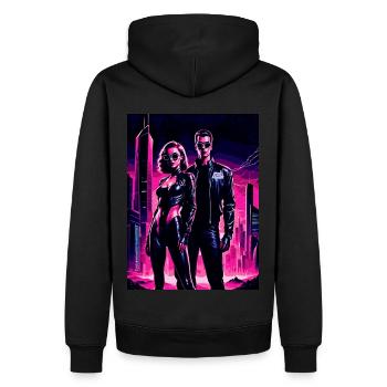 2reborn CyberCity Cybercrime Cyberlove 5 - Männer Premium Bio Hoodie - Schwarz - Hinten - Nico (187cm)