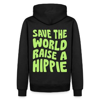 SAVE THE WORLD RAISE A HIPPIE - Männer Premium Bio Hoodie - Schwarz - Hinten - Nico (187cm)