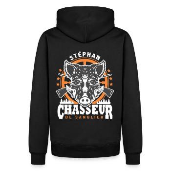 Stéphan chasseur de sanglier Humour Chasse - Sweat à capuche Premium bio Homme - noir - Dos - Nico (187cm)
