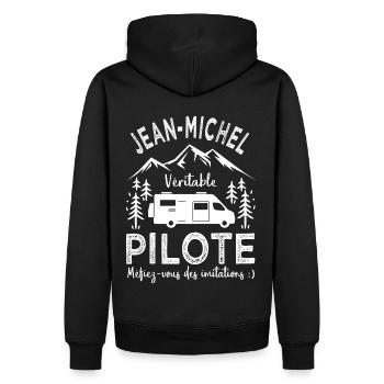 Jean Michel véritable pilote camping car Humour - Sweat à capuche Premium bio Homme - noir - Dos - Nico (187cm)